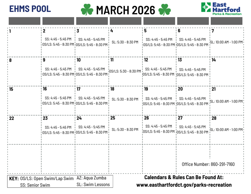 March Pool Schedule
